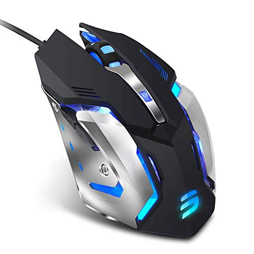 LENRUE V1 Gaming Mouse Wired, Ergonomic Computer Mice with 6 Programmable Buttons, 4 Circular & Breathing LED Light, 4 Adjustable DPI Up to 2400 for PC Mac Laptop and Gamer (Black)