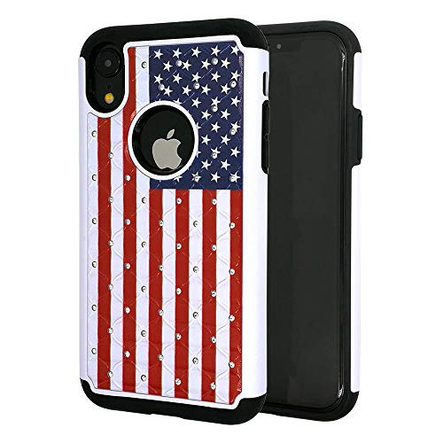 iPhone XR Case,American Flag Studded Rhinestone Bling Hybrid Dual-Layer Shock Absorption Anti Scratch Protective Case Cover for iPhone XR 6.1"