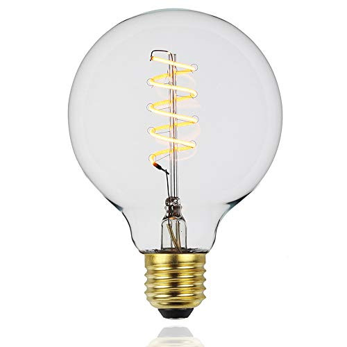 Tuneucle 1-Pack Led Dimmable Edison Bulbs 4W 110V Antique Style Light Bulbs,Warm White (Clear Glass), Circular Cage Filament Vintage Light Bulb Light Fixtures,G95, E26 E27 Base (2200K-4W-1PCS)