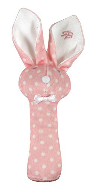 Stephan Baby Plush Post Rattle, Pink and White Polka Dot Bunnie