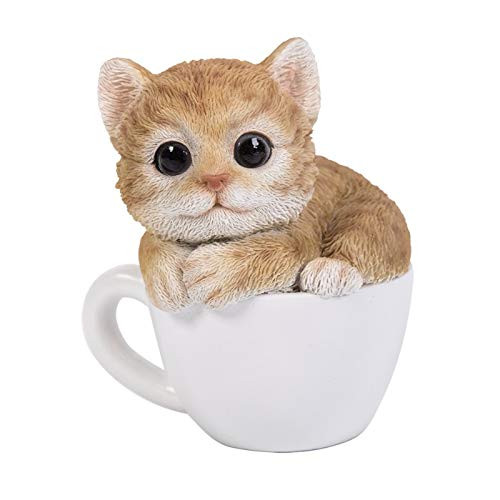 Pacific Giftware Yellow Striped Kitten Tea Cup Pal Statue Home Decor