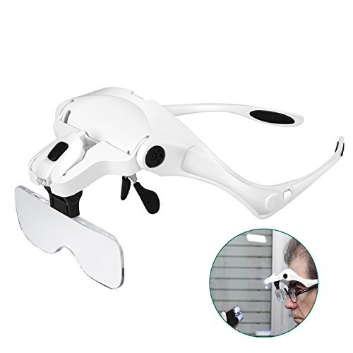 RIGHTWELL® Magnifying Glass with Light - 1X to 3.5X Zoom with 5 Detachable Lenses - Head Magnifier with Headband Hands Free for Hobbies,Reading,Jewelry Loupe,Crafts,Watch & Electronic Repair