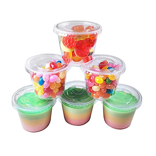 TashiBox 100 Sets 5.5 oz Disposable Plastic Cups with Lids Souffle Cups Portion Cups Dressing Condiment Cups