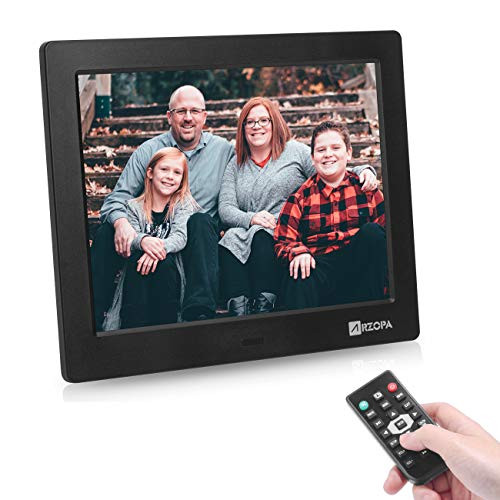 Arzopa 8 inch Digital Picture Photo Frame IPS High Resolution Widescreen Electronic Photo Frame 1024x768 Support MP3 MP4 Videos Pictures Player with Remote Control