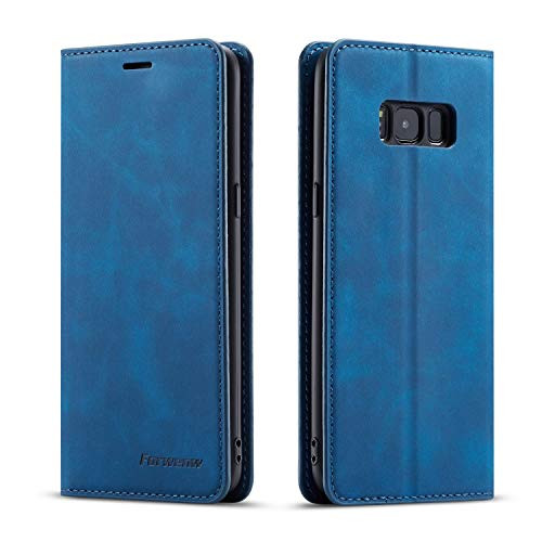 QLTYPRI Case for Samsung Galaxy S9 Plus, Premium PU Leather Cover TPU Bumper with Card Holder Kickstand Hidden Magnetic Adsorption Flip Wallet Case Compatible with Samsung Galaxy S9 Plus - Blue
