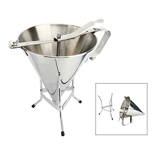 YaeGarden Confectionery Funnel Stainless Funnel Stainless Cake Funnel Cake Decorating Tool Funnel with Stand and Three Nozzles Commercial Quality Tool