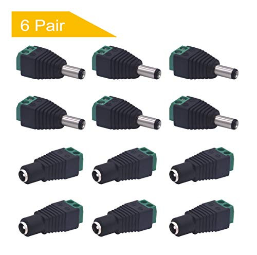 6 Pairs 12V Male+Female 2.1x5.5MM DC Power Jack Plug Adapter Connector for CCTV Camera by Xwell