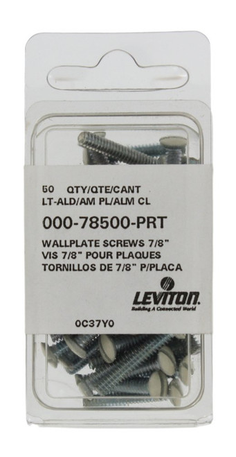 Leviton 78500-PRT 7/8-Inch Long 6-32 Thread, Oval Head Milled Slot Replacement Wallplate Screws, Light Almond