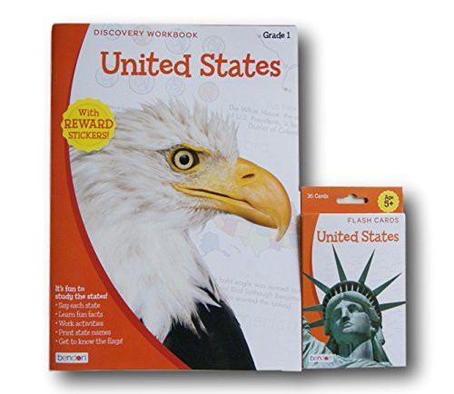 United States Discovery Workbook with Reward Stickers and Flash Card Bundle - 1st Grade by Bendon