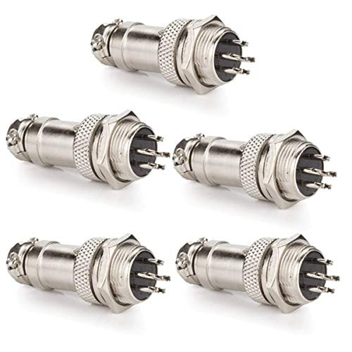 DIYhz GX16 6 Pins Panel Metal Mount Circular Metal Aviation Connector Adapter Male Female Plug Socket (5 Pcs)