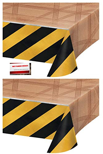 (2 Pack) Big Dig Construction Zone Birthday Plastic Table Cover 54 X 102 Inches (Plus Party Planning Checklist by Mikes Super Store)