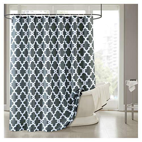 LanMeng Fabric Shower Curtain, Elegance Luxury for Bathroom, Gray Background White Pattern, 72-by-72 inches