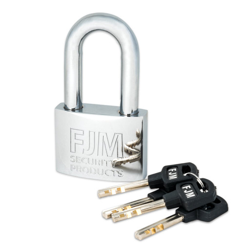 FJM Security SPRM60-CR 2' Heavy Duty Long Shackle Padlock With Chrome Plating, Keyed Different
