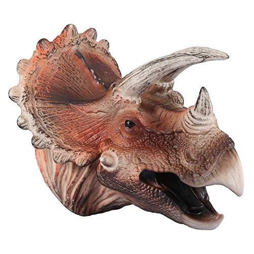 Yosooo Dinosaur Hand Puppet Triceratops Tyrannosaurus Dilophosaurus Soft Rubber Realistic Head Role Play Toy(#02 Triceratops)