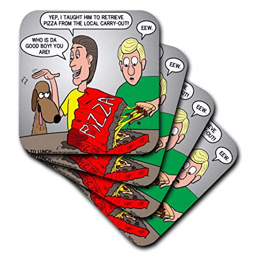 3dRose CST_4516_2 Training The Dog to Fetch Pizza Soft Coasters, (Set of 8)