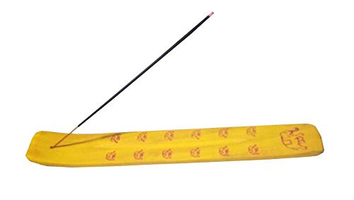 Handmade Wooden Incense Burner - Traditional Incense Holder (Yellow) with Elephant Design 10 Inch, Ash Catcher Incense Stick Holder