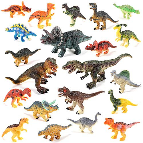 MOXUAN 21 Pieces 2.4" to 5.5" Dinosaur Toys Solid Simulation No Stitching Dinosaur Model, Educational Realistic Dinosaur Figures Including T-rex, triceratops, velociraptor, etc
