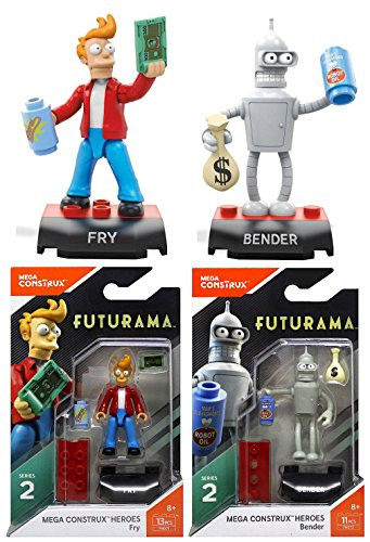Mega Construx Bundle of 2 Heroes Series 2 Futurama Fry and Bender Mini Figures