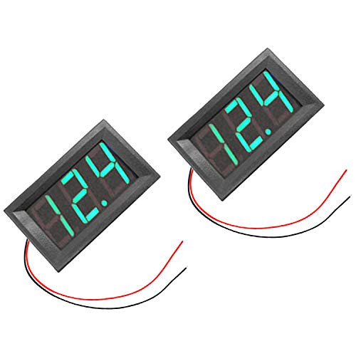 RuiLing 2-Pack Two Wires Mini LED Digital Voltmeter Voltage Meter DC 5V to 30V Voltage Panel Meter for 6V 12V Electromobile Motorcycle Car Green