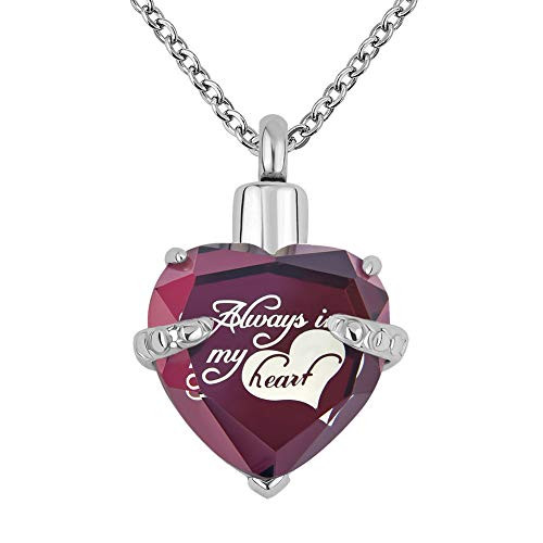 Lifequeen Always in My Heart Urn Necklaces for Ashes Love Crystal Memorial Cremation Keepsake Jewelry (Purple)