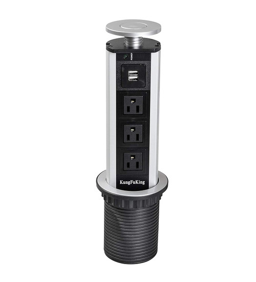 Tensile Type Tabletop Pop Up Power Socket 3 US Plug and 2 USB Ports Safe Outlet For Household Kitchen Office Electronics and Any USB Devices