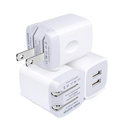 USB Wall Charger Adapter, 3-Pack 2.1A Dual Fast Charging Home Travel Charger Charger Block Cube Compatible with iPhone Xs Max/Xs/XR/X/8/7/6S/6 Plus, Galaxy S10/S10e S9/S8/Plus S7/S6/Edge, LG, HTC