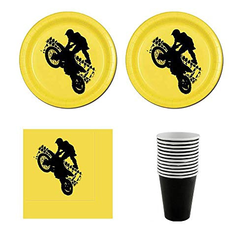 RazzleDazzleCelebrations 02 Motorcross Party Supplies - 12-16 Guests - Plates and Napkins + Cups