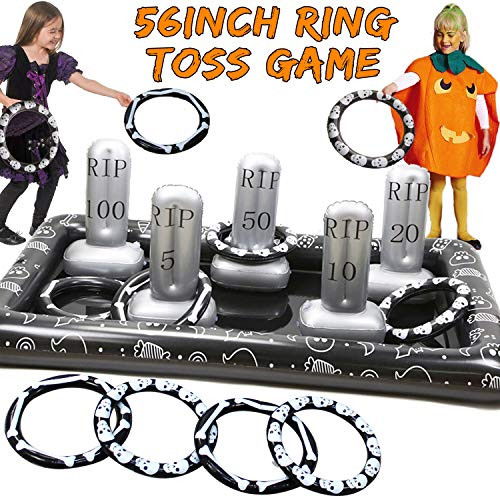 Halloween Inflatable Ring Toss Game 56in Halloween Party Game for Kids & Adults Tombstone Shape Ring Toss Inflate Toss Indoor Outdoor Activity Creepy Spooky Game Kids Classroom Game Supplies