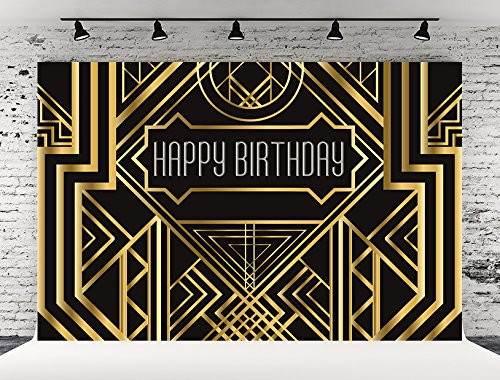 Kate 7X5ft (220cmX150cm) Photography Backdrop Great Gatsby Happy Birthday Adults Children Party Black and Gold Golden Banner Photo Studio Booth Newborn Baby Photography Background Kate 7X5ft (220cmX150cm) Photography Backdrop Great Gatsby Happy Birthday Adults Children Party Black and Gold Golden Banner Photo Studio Booth Newborn Baby Photography Background