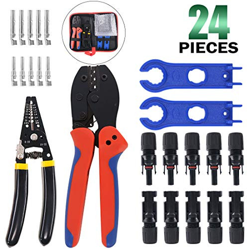 Keadic MC3 MC4 Solar Crimping Tools, Wire Stripper, 5 Pairs of MC4 Male/Female Solar Panel Cable Connectors, 2pcs Solar MC4 Connector Spanner Tool Kit for 2.5/4.0/6.0mm² Solar Panel PV Cable