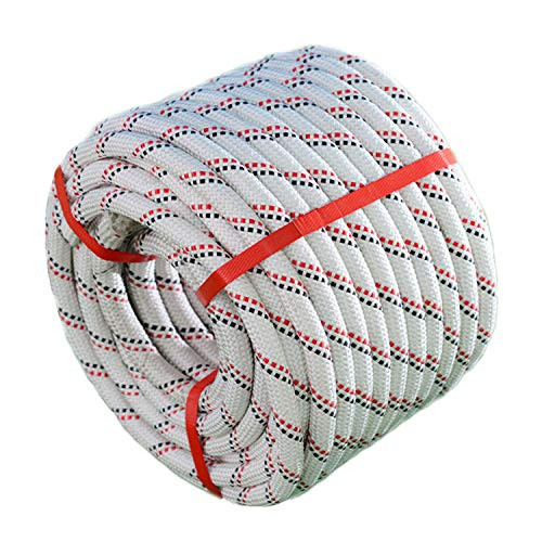 YuzeNet Braided Polyester Rope 100 Feet 10 mm Arborist Rope Climbing Rope, White/Black/Red