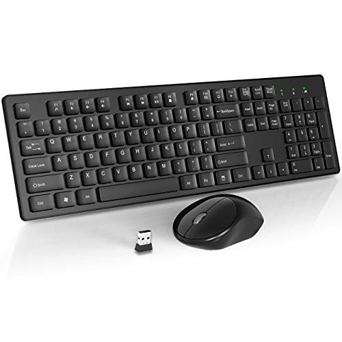 RATEL Wireless Keyboard Mouse Combo, 2.4GHz Slim Full-Sized Silent Wireless Keyboard and Mouse Combo with USB Nano Receiver for Laptop, PC (Black)