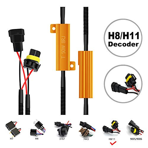 HOCOLO H8 H9 H11 Headlight Low Beam Fog Light Bulbs LED Resistor Kit Relay Harness Adapter Anti Flicker Error Decoder Warning Canceller (2pcs H8/H11/H9-Resistor Decoder)
