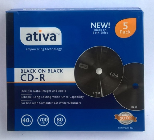 Ativa Blank Black on Black Cd-r Discs 5 Pack