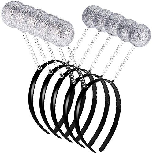 5 Pieces Silvery Martian Alien Headband Ball Head Boppers Antenna Headband for Party Costume Accessory