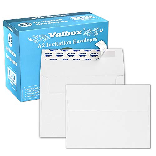 ValBox A2 Invitation Envelopes 100 Qty 4.375x5.75" White Envelopes Self Seal for Invitations, Photos, Wedding, Announcements, Thank You Notes, RSVP, Greeting Cards | 4-3/8 x 5-3/4 Inches(A2)