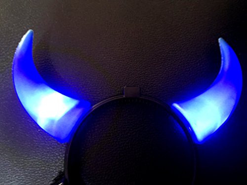 MeeTHan LED Flashing Blinking Bright Light up Fancy Horn Cat Women Set Devil Horns Headbands :H30 (Blue)