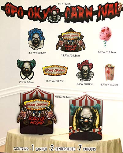 10 Piece Creepy Haunted Carnival Halloween Decorating Kit- Banner, Centerpieces, and Cutouts