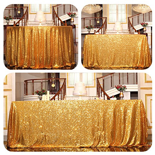 PartyDelight Sequin Tablecloth, Rectangular, 60"x102", Golden