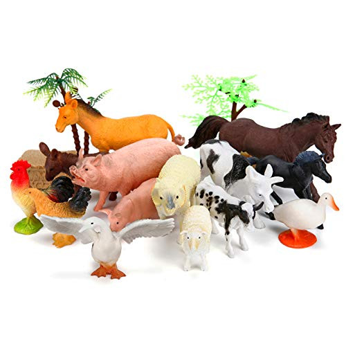 BOLMAZ Farm Animals Figures Toys, 26PCS Realistic Jumbo Plastic Farm Figurines Playset Includes Fences, Learning Educational Toys for Boys Girls Toddlers Bath Cupcake Topper Birthday Set