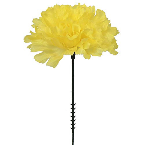 Larksilk Yellow Silk Carnation Picks, Artificial Flowers for Weddings, Decorations, DIY Decor, 100 Count Bulk, 3.5" Carnation Heads with 5" Stems