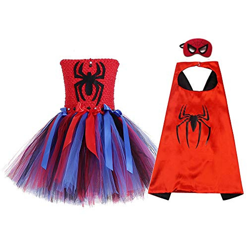 AQTOPS Spider Girl Costumes for Kids Halloween Super Hero Tutu Dress Outfits, Medium