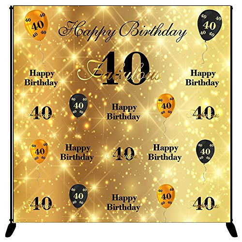 Mocsicka Gold Balloons 40th Birthday Backdrop Balloon Happy Birthday Photography Background 8x8ft Vinyl 40th Fabulous Birthday Banner Backdrops