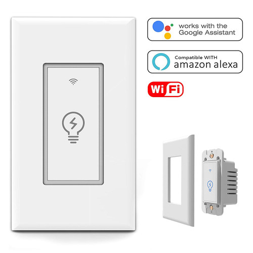 Smart Light Switch,Wi-Fi Switch In-wall Wireless Switch Compatible With Amazon Alexa,Remote Control Your Fixtures From Anywhere,Timing Function,Overload Protection,No Hub Required