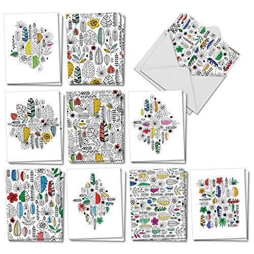 Tropical Breeze Botanicals - 20 All Occasion Blank Note Cards with Envelopes (4 x 5.12 Inch) - Colorful Floral Leaves, Flowers - Boxed Assortment of Greetings (10 Designs, 2 Each) AM7174OCB-B2x10