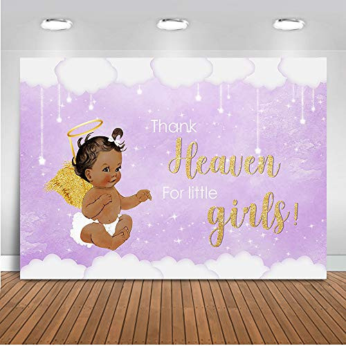 Mocsicka Heaven Sent Girl Baby Shower Backdrop Thank Heaven for Little Girls Photography Background 7x5ft Vinyl Heaven Sent Baby Shower Banner Backdrops