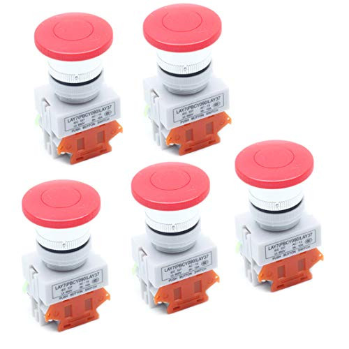Mecion 5Pcs Panel Mounting DPST Red Momentary Push Button Switch AC 660V 10A 1NO 1NC