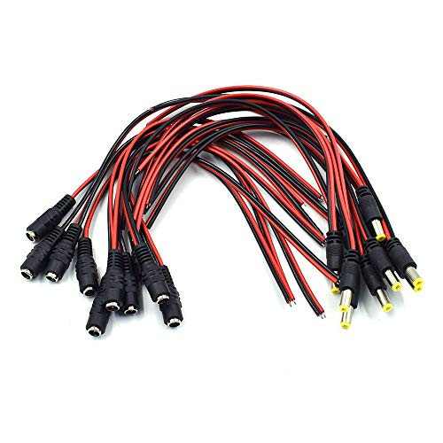 Mecion 12V 5A Male & Female DC Power Pigtail Cable Connectors for CCTV Security Camera and Lighting Power Adapter 10Pairs