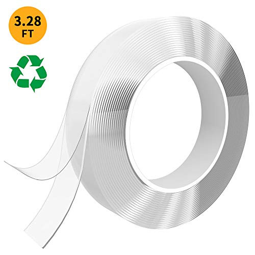 Double Sided Adhesive Tape, 3.28ft/1m Transparent Strong Traceless Double Sided Gel Tape Removable Reusable Anti Slip Tape Washable Nano Tape for Fixing Carpet Pictures Household Industrial Use