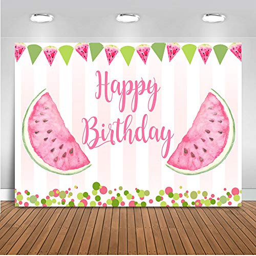 Mocsicka Watermelon Birthday Backdrop 7x5ft Vinyl One in a Melon 1st Birthday Banner Background First Birthday Summer Fruit for Girl Photography Backdrops